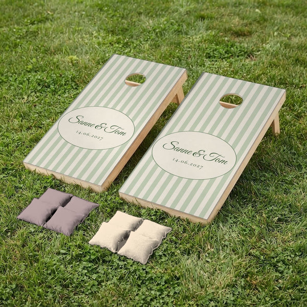 Cornhole set wedding Sage stripes