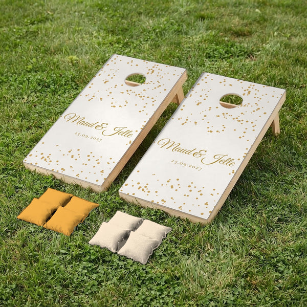 Cornhole set wedding Gold dots