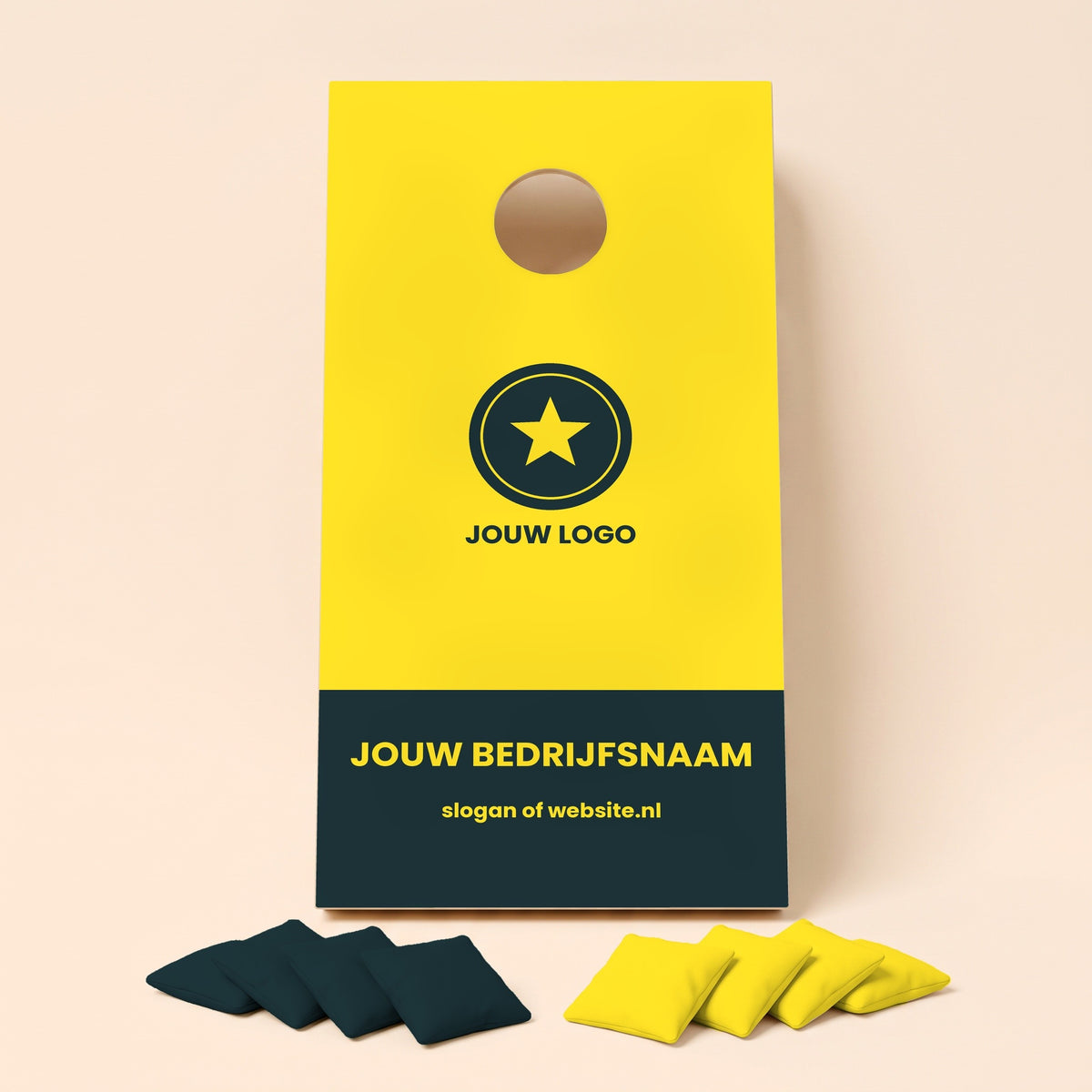 Cornholebord eigen logo Bedrijfsnaam en slogan, los bord