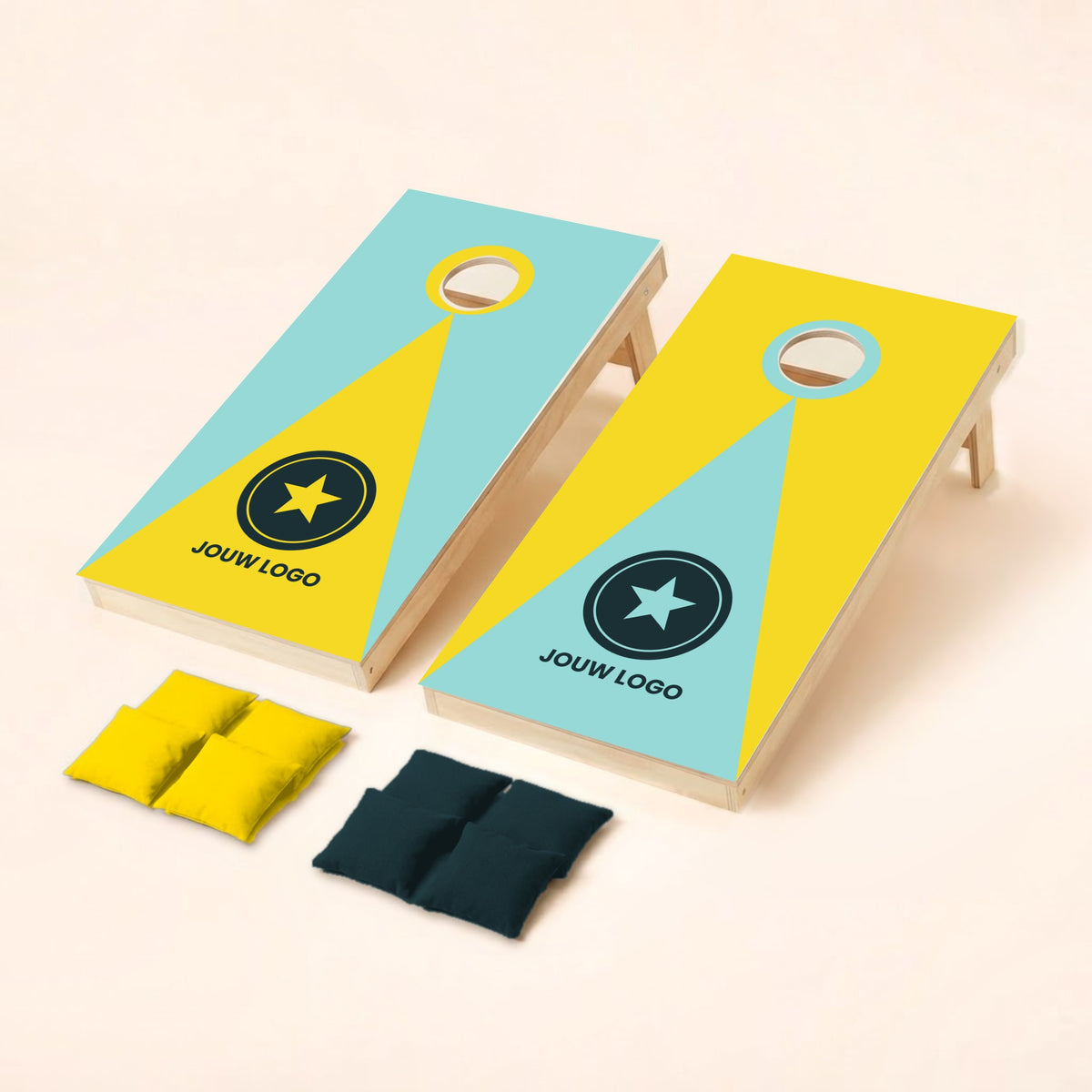Cornholeset eigen logo Driehoek, voorbeeld