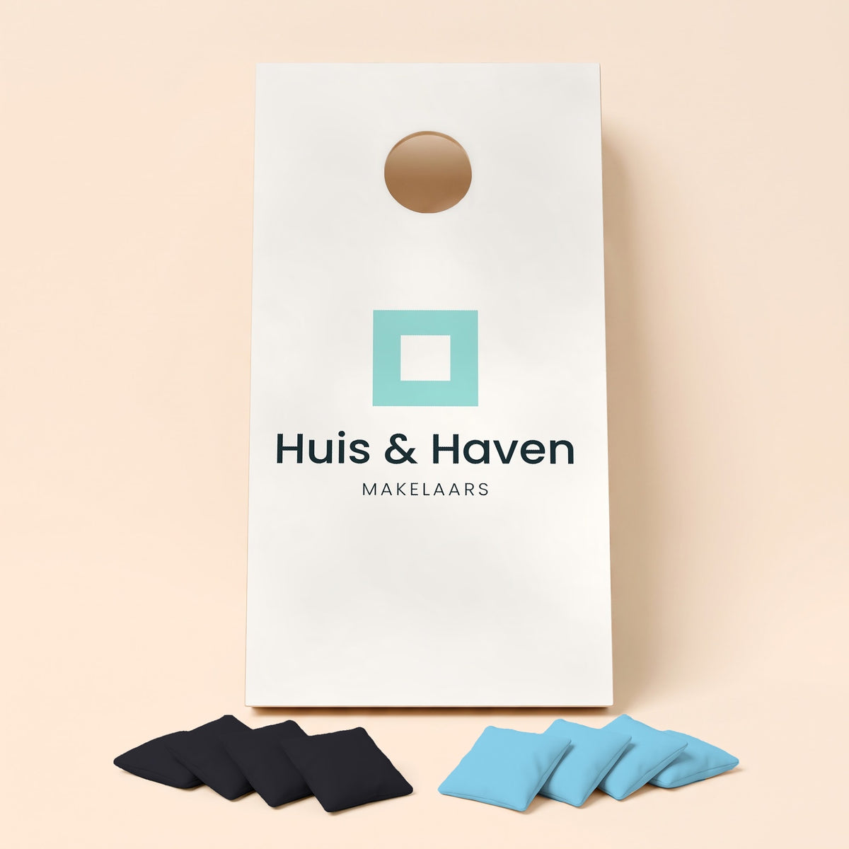 Cornholebord bedrijfslogo Huis en Haven, los bord zonder zakjes