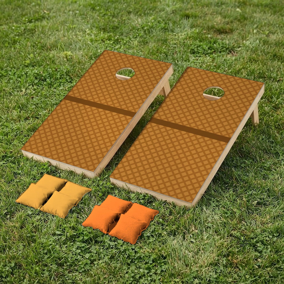 Cornholeset Stroopwafel op gras