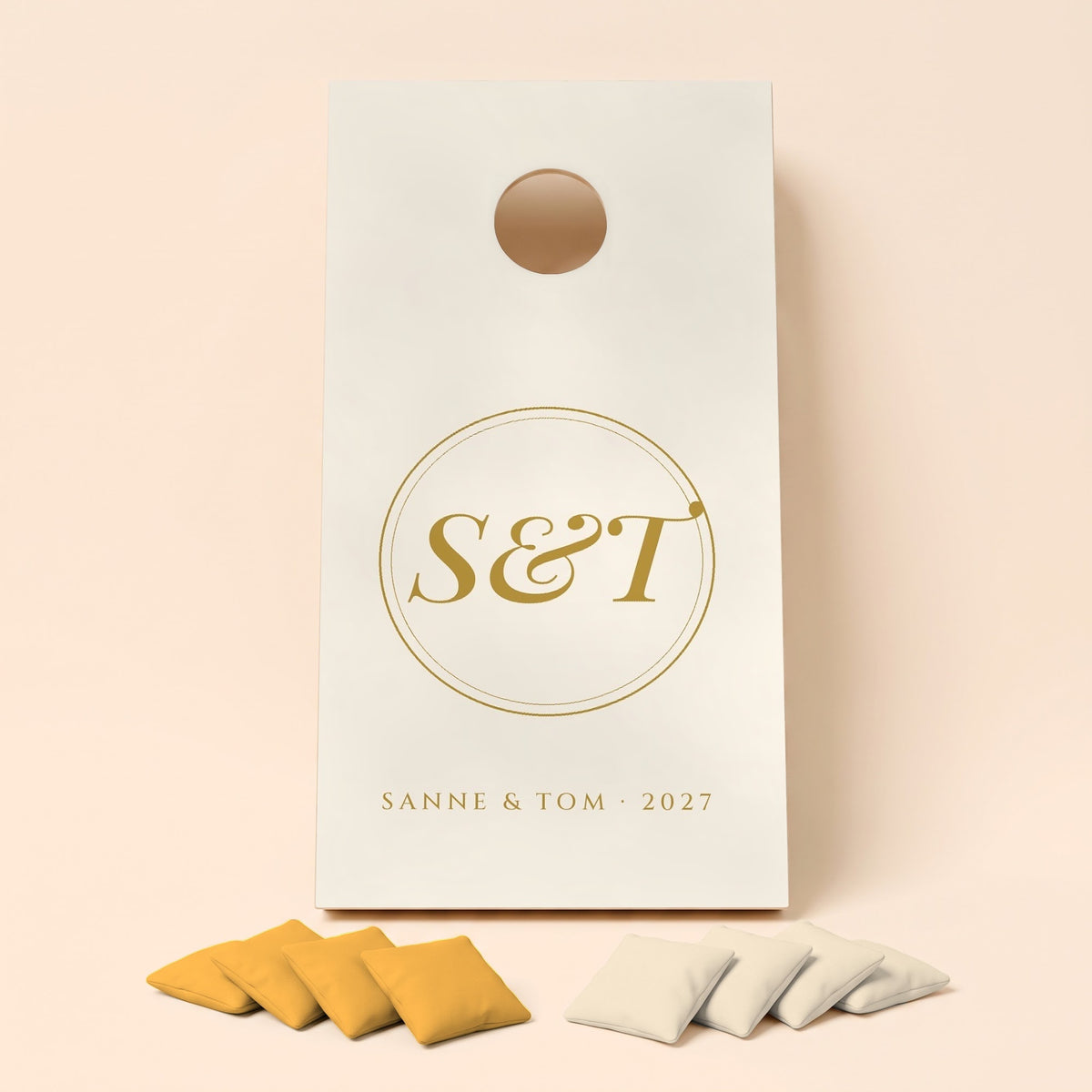 Cornholebord bruiloft Monogram goud, los bord zonder zakjes