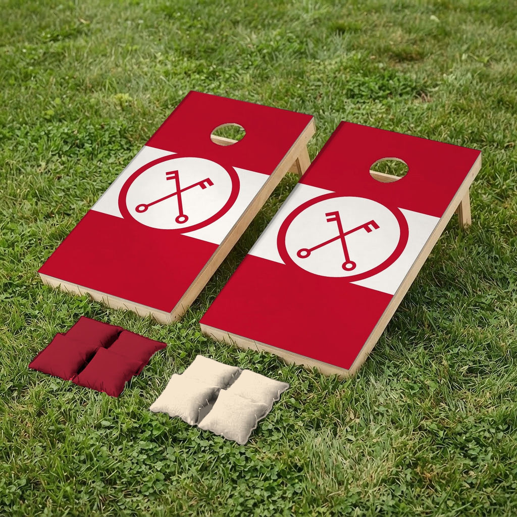 Cornholeset Leidse vlag op gras