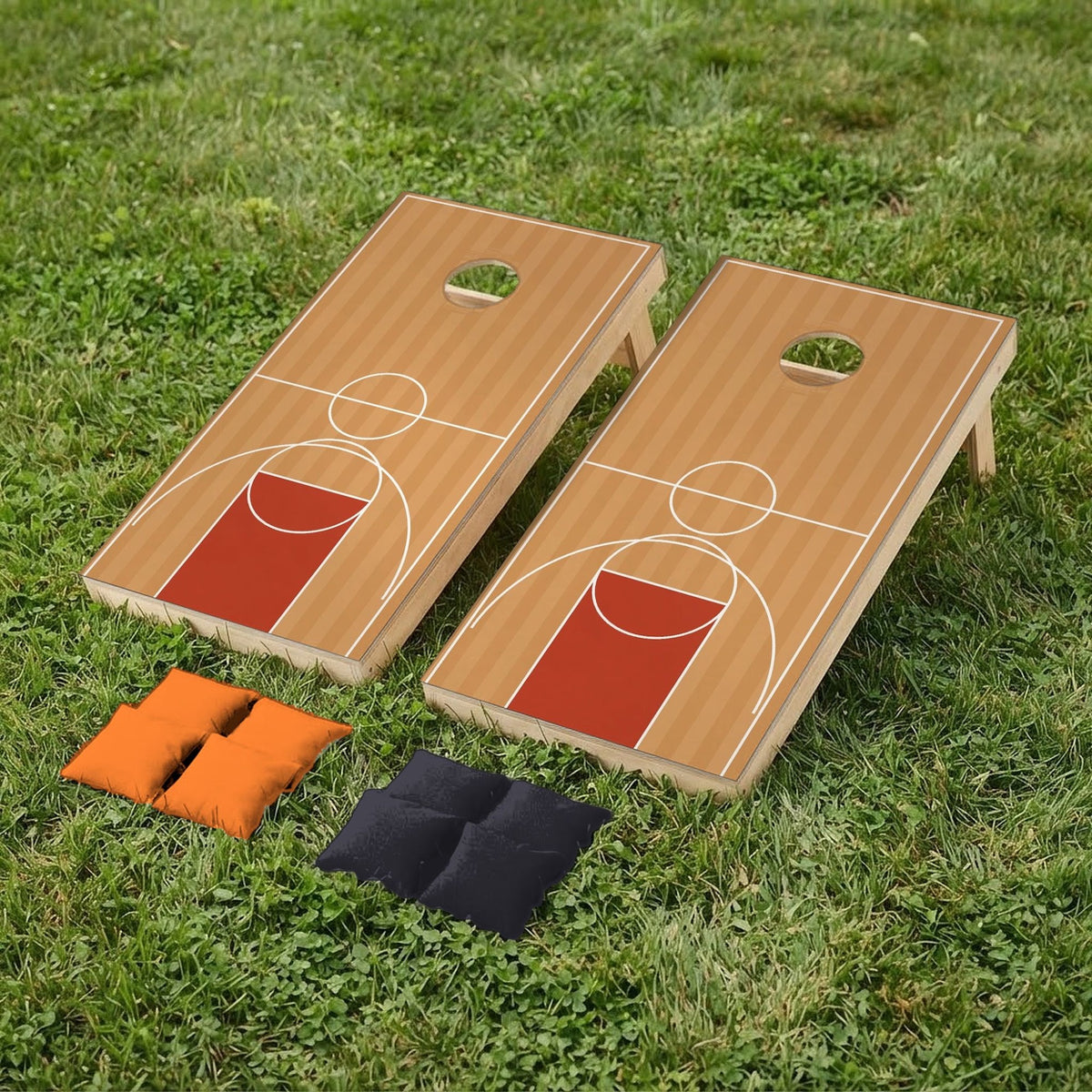 Cornholeset Basketbalveld op gras
