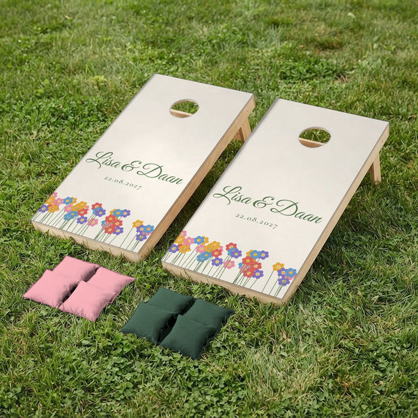 Cornholeset bruiloft Wilde bloemen