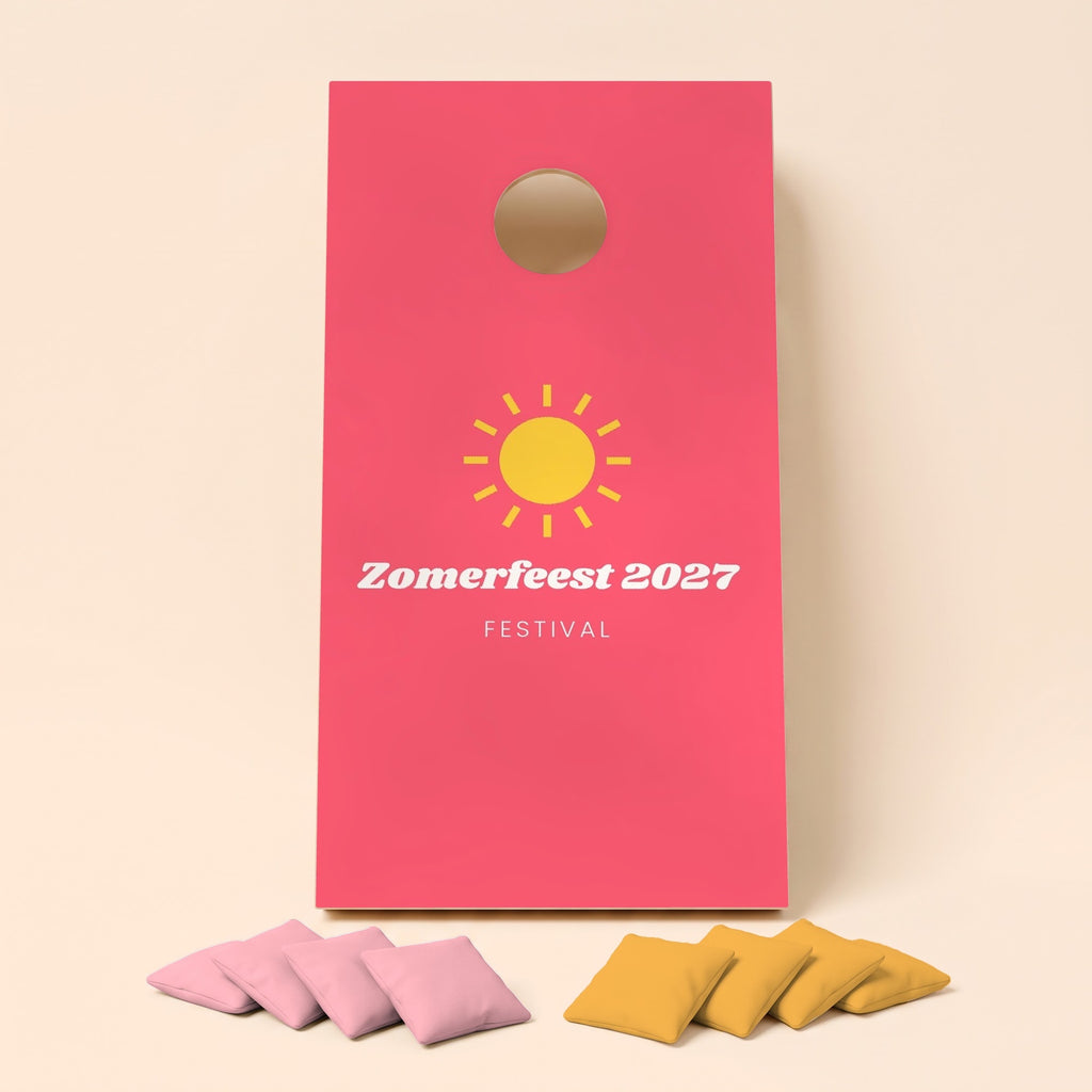 Cornholebord bedrijfslogo Zomerfeest 2027, los bord zonder zakjes