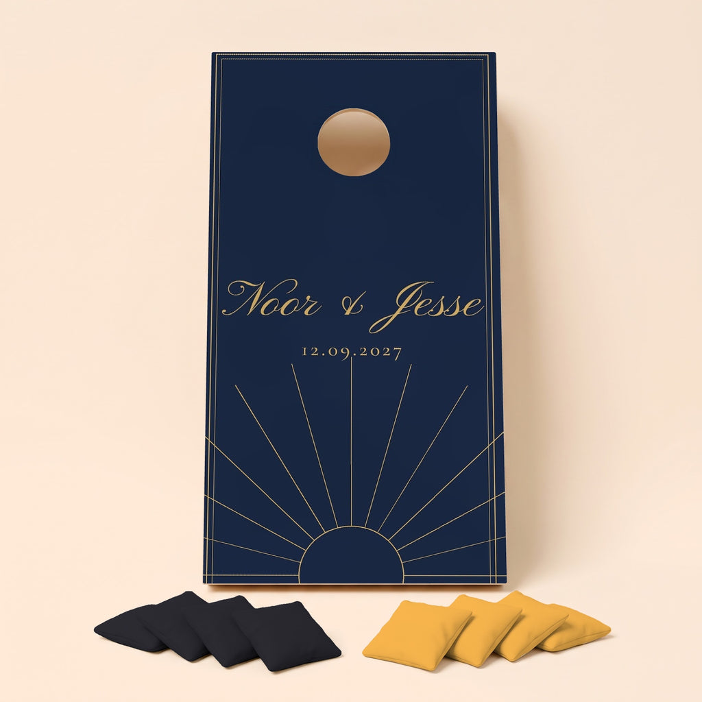 Cornholebord bruiloft Navy art deco, los bord zonder zakjes
