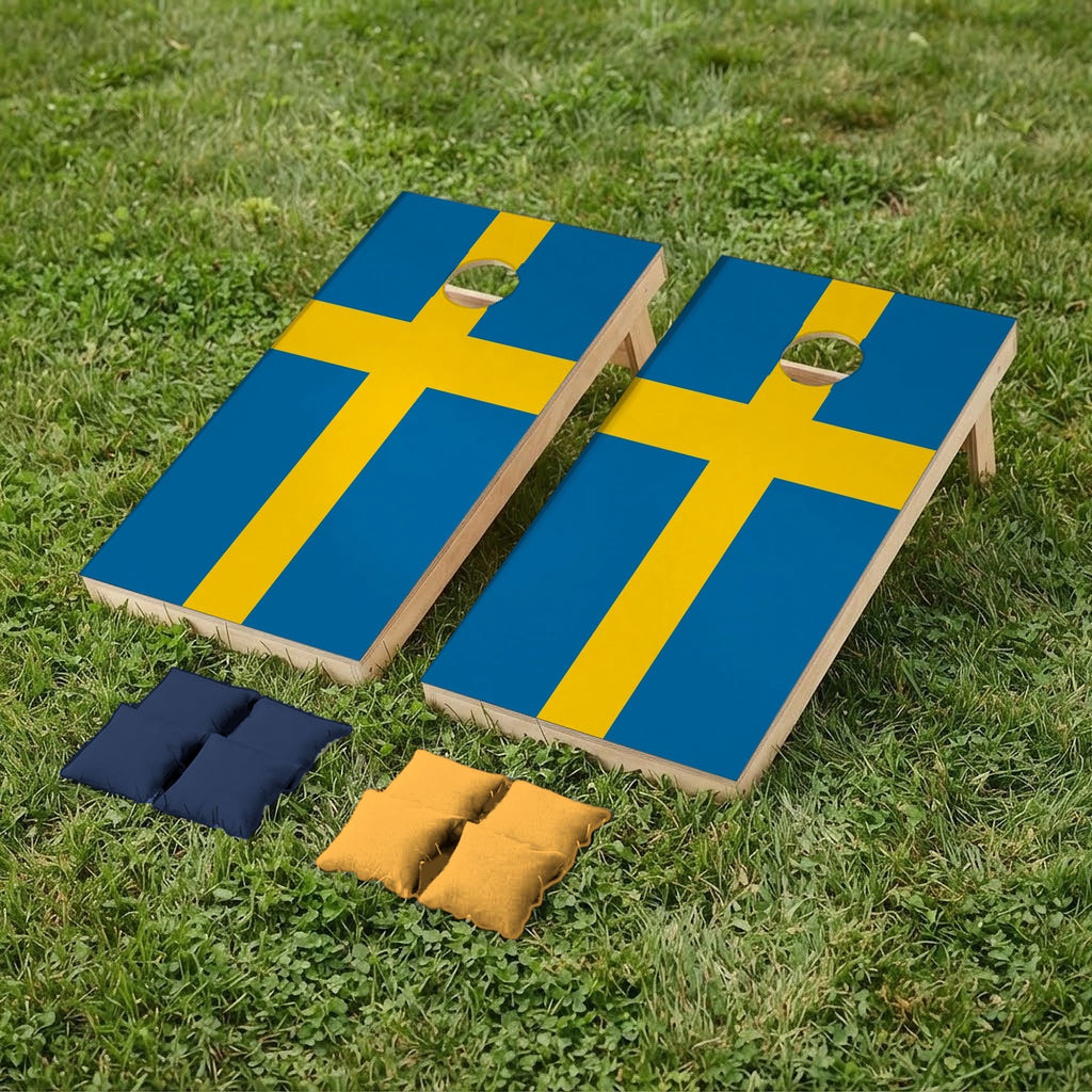 Cornholeset Zweedse vlag op gras