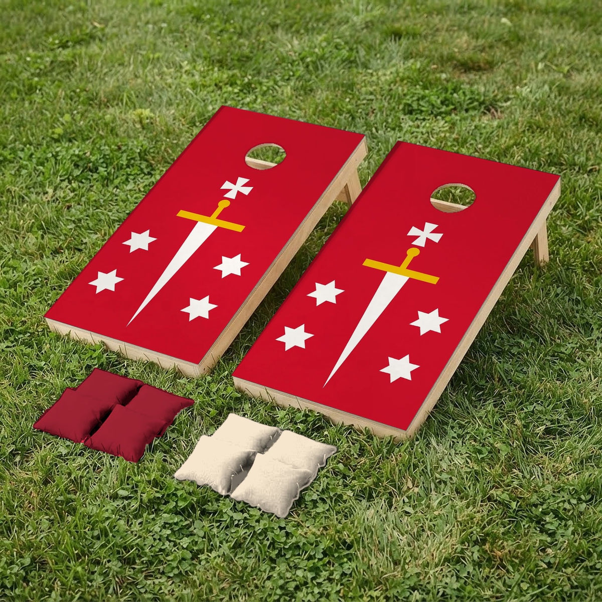 Cornholeset Haarlemse vlag op gras