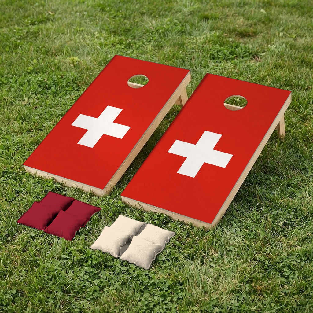 Cornholeset Zwitserse vlag op gras