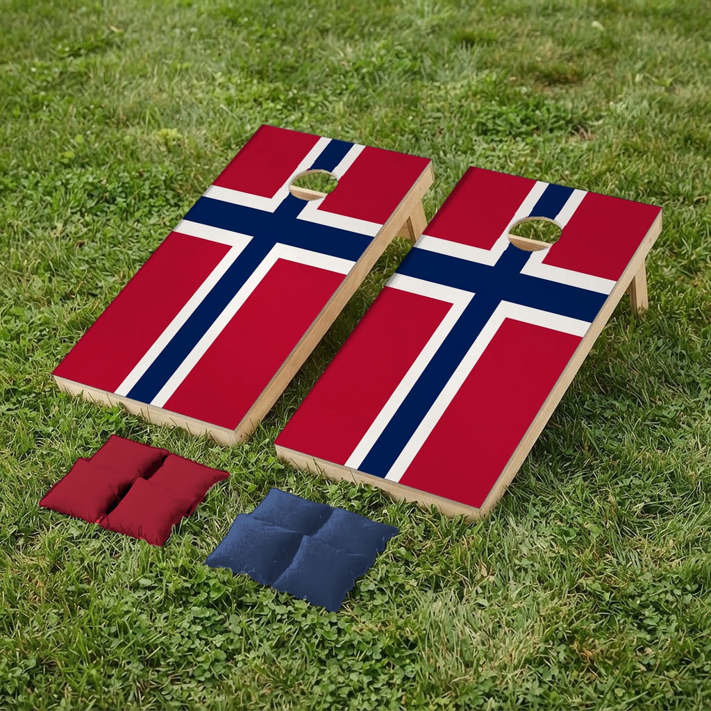 Cornholeset Noorse vlag op gras