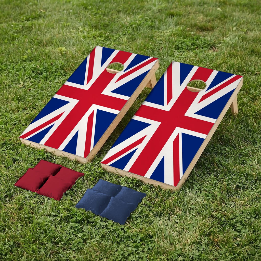 Cornholeset Britse vlag op gras