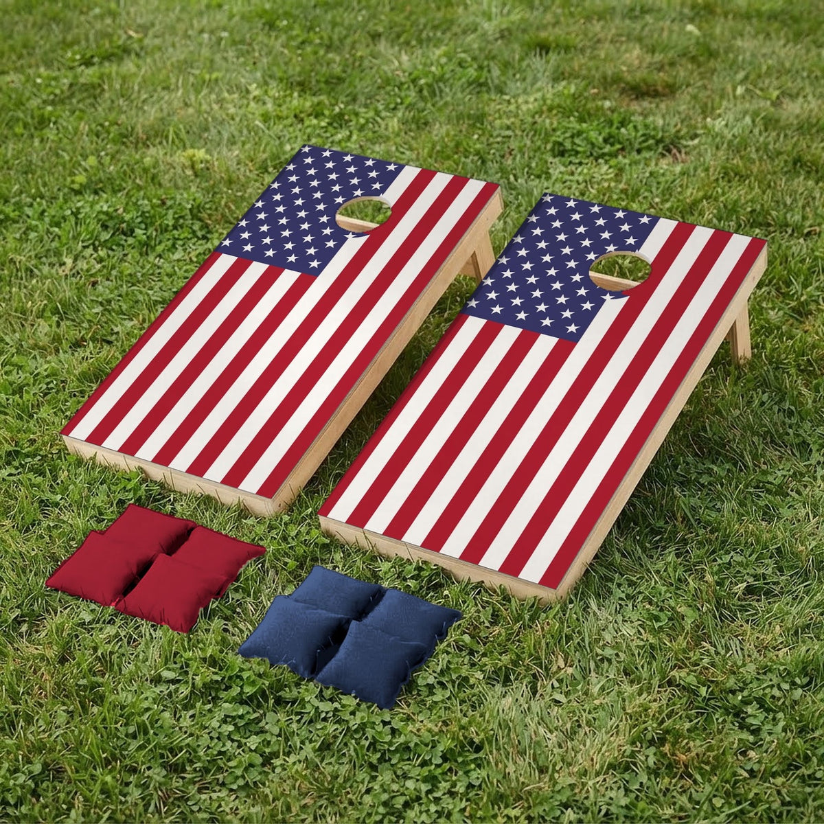 Cornholeset Amerikaanse vlag op gras