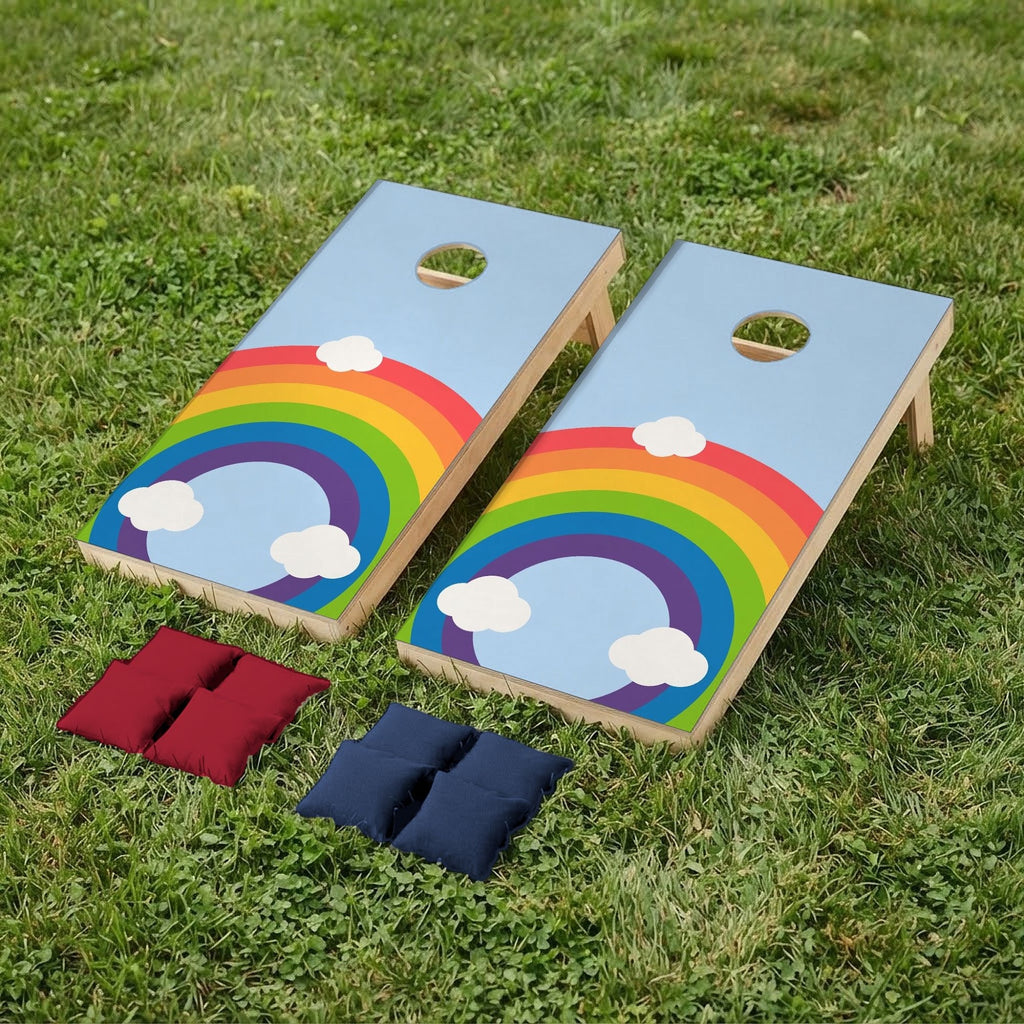 Cornholeset Regenboog op gras