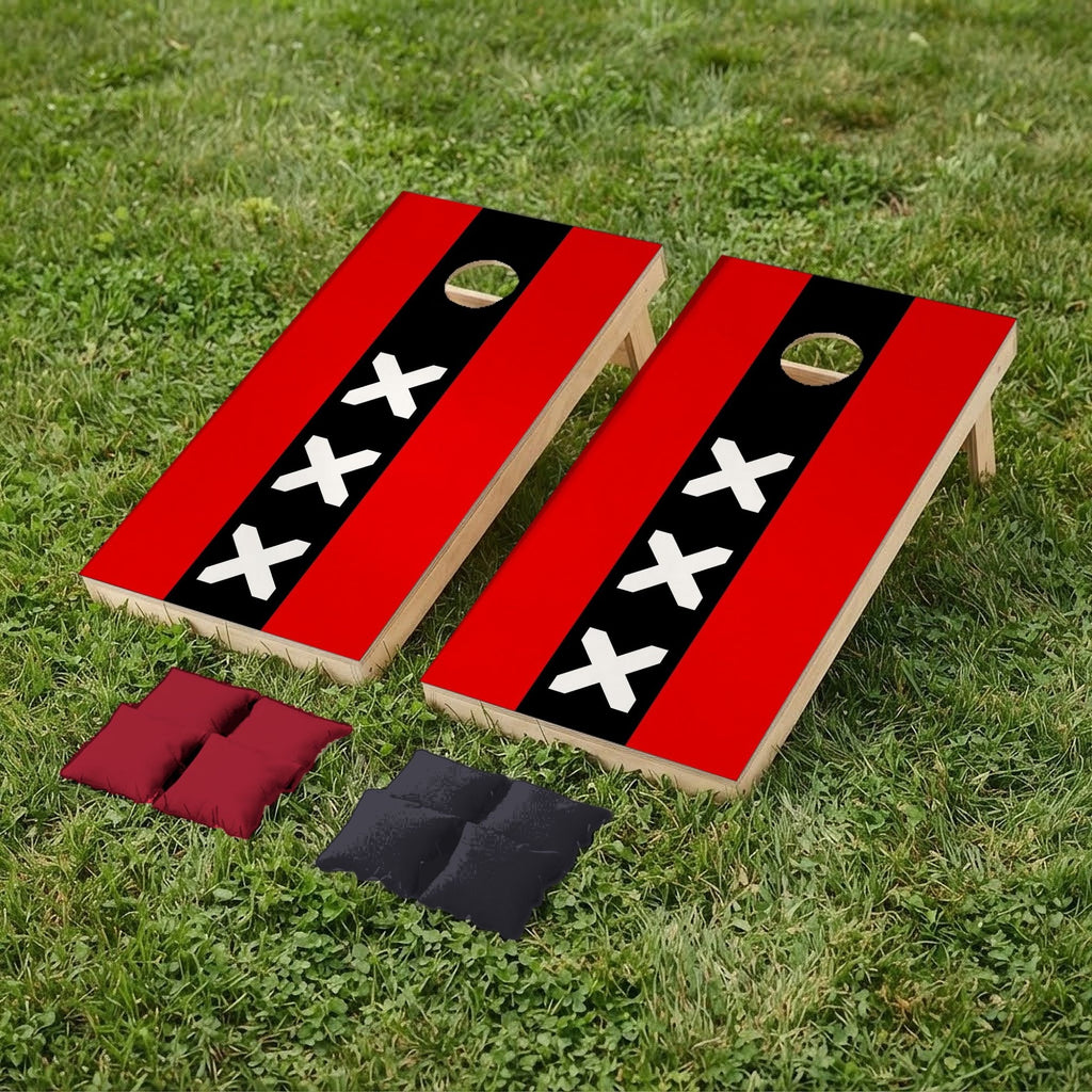 Cornholeset Amsterdamse vlag op gras