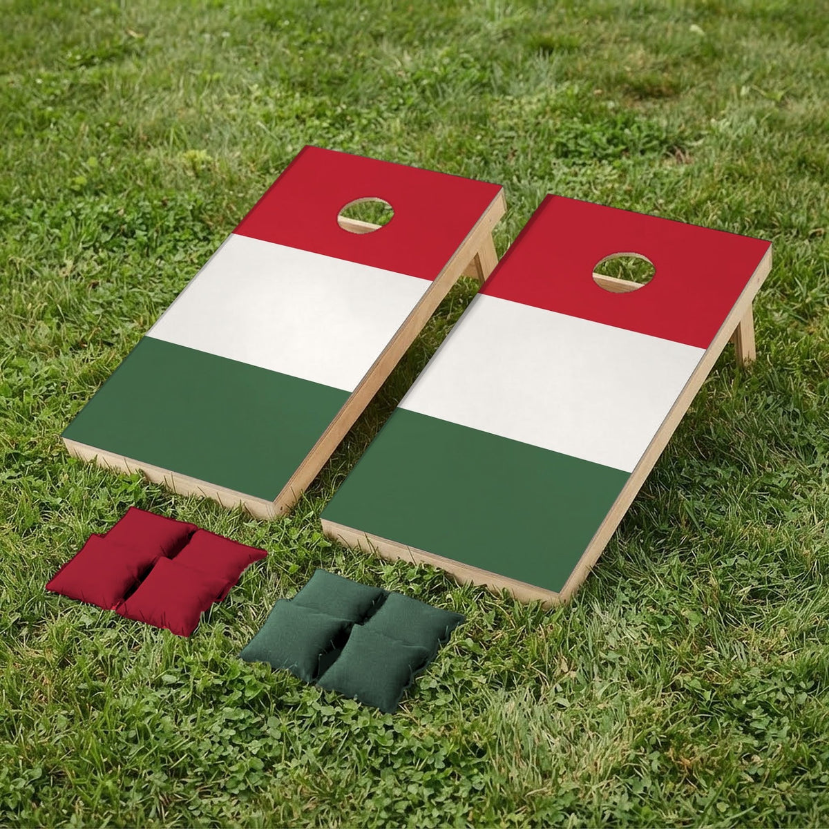 Cornholeset Hongaarse vlag op gras