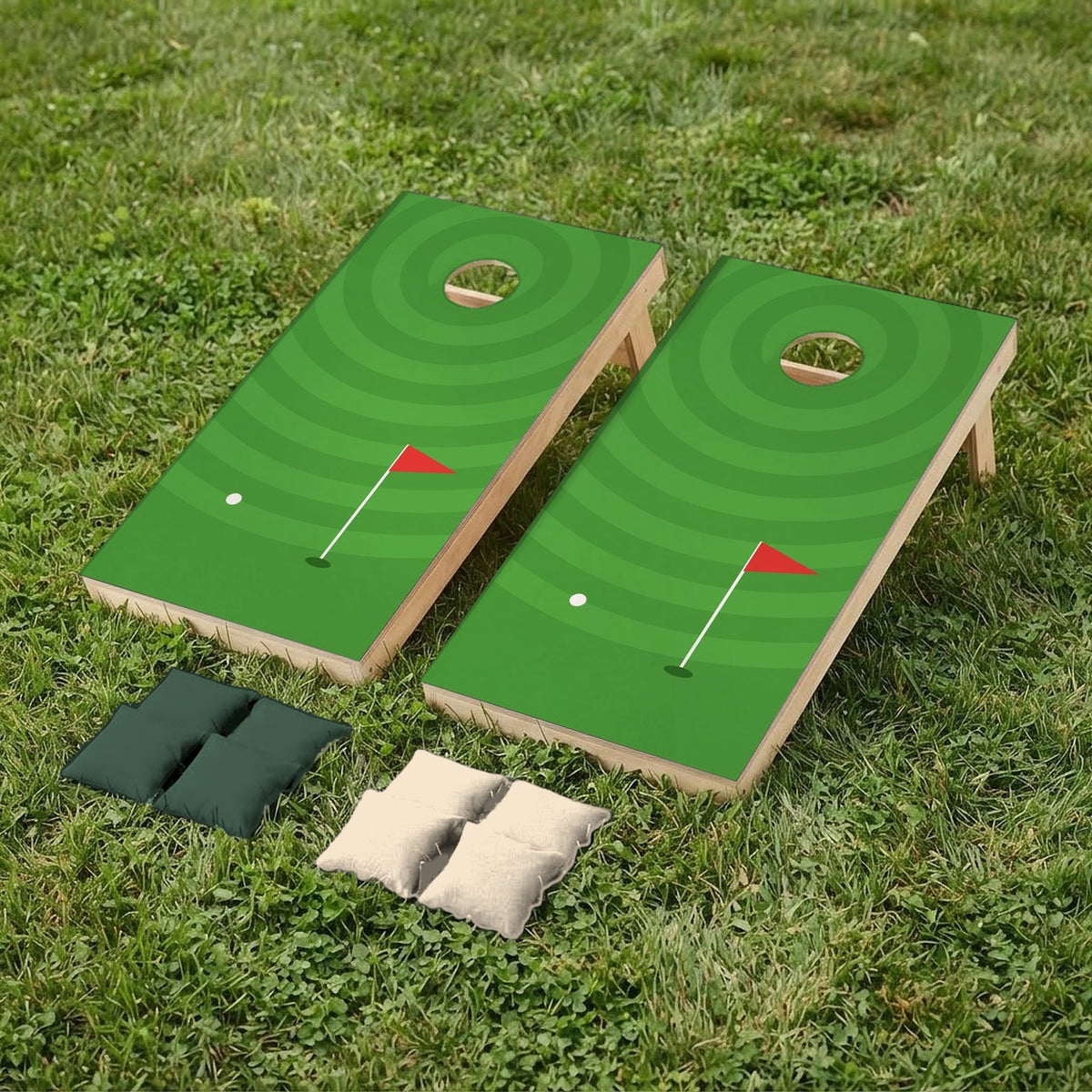 Cornholeset Golf green op gras