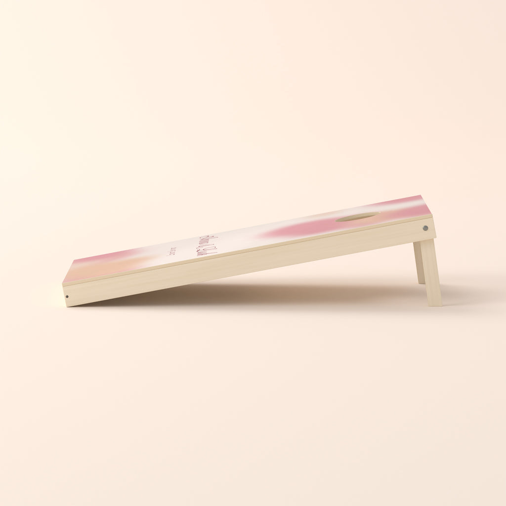 Cornholebord bruiloft Blush aquarel, zijaanzicht