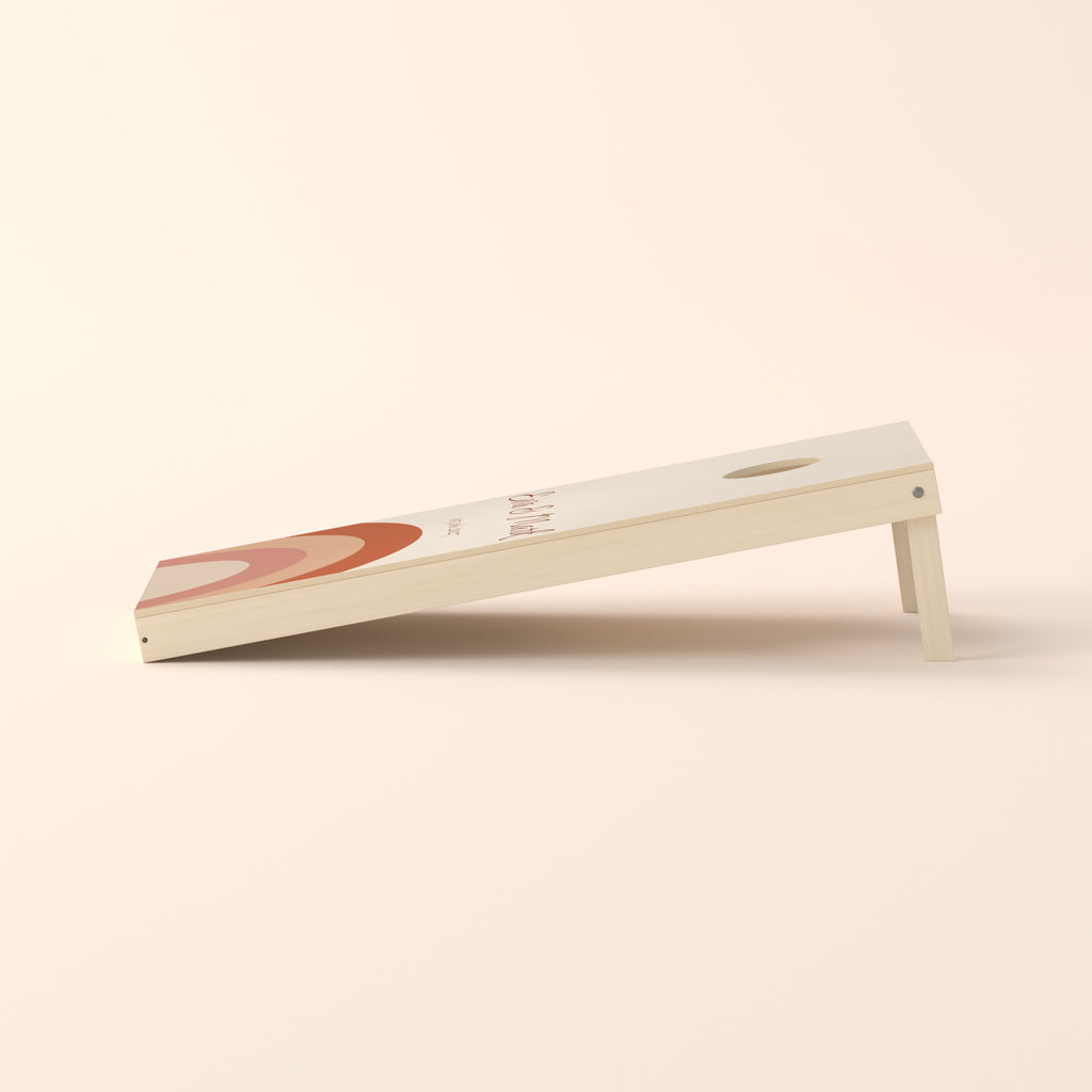 Cornholebord bruiloft Boho bogen, zijaanzicht