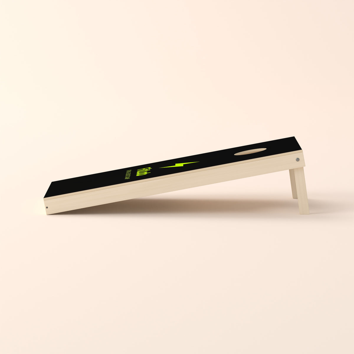 Cornholebord bedrijfslogo FitLab, zijaanzicht