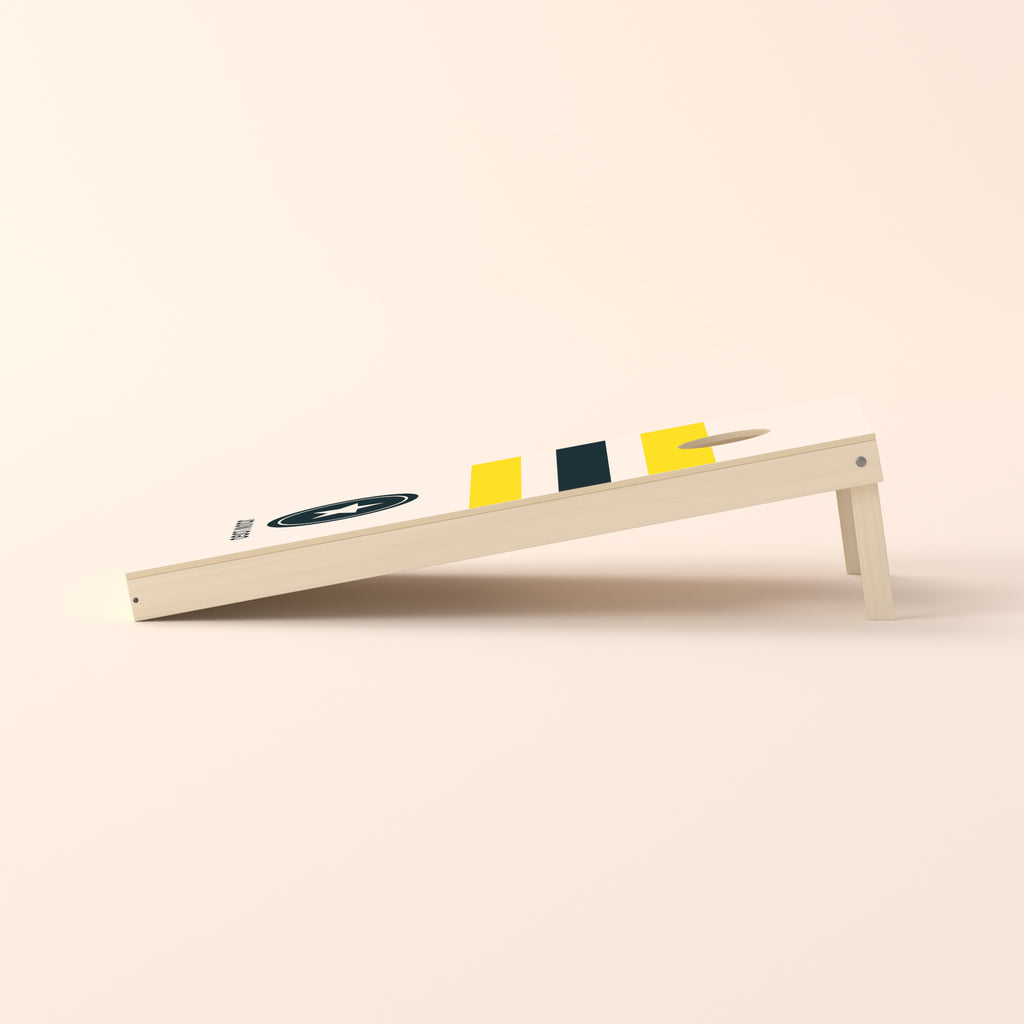 Cornholebord eigen logo Banden, zijaanzicht