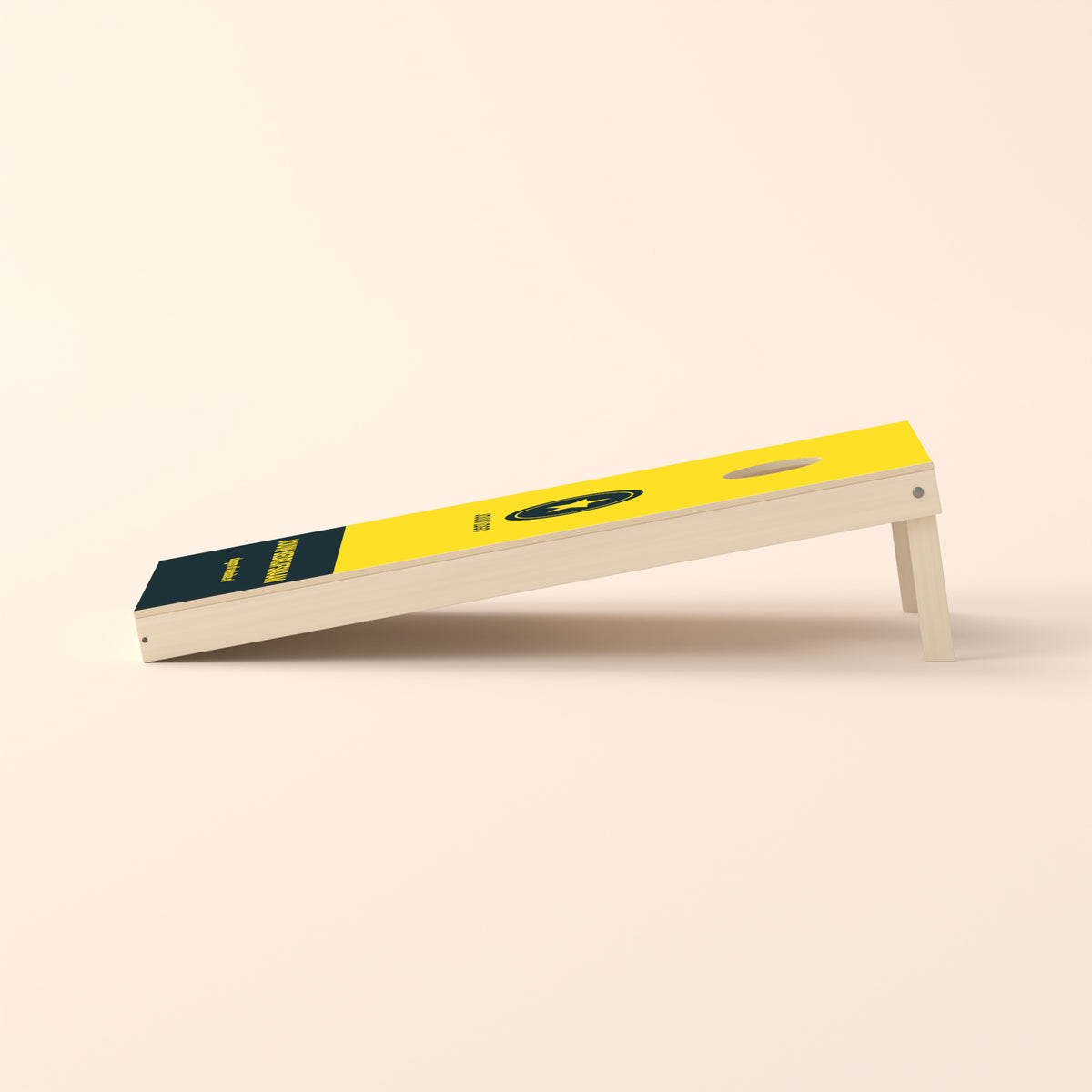 Cornholebord eigen logo Bedrijfsnaam en slogan, zijaanzicht
