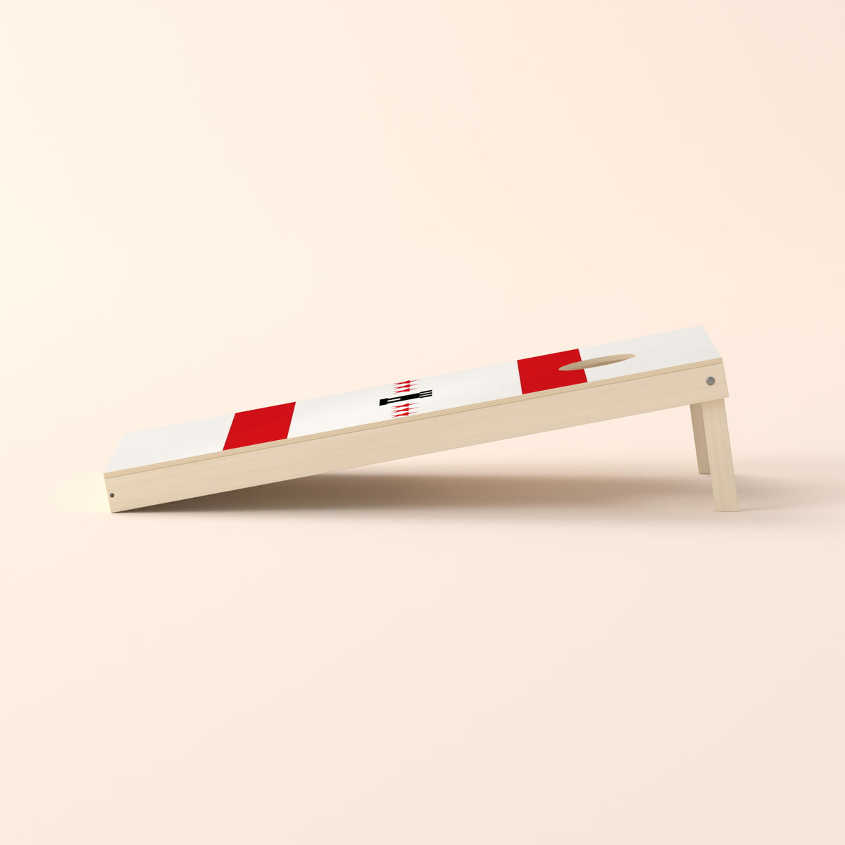 Cornholebord Drentse vlag, zijaanzicht