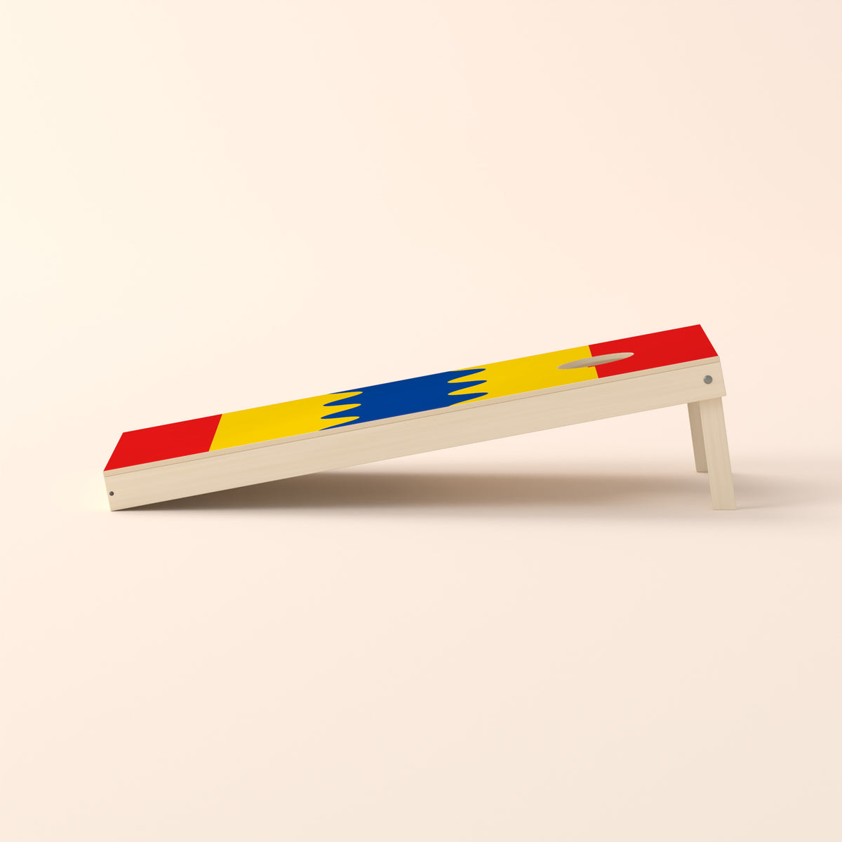 Cornholebord Overijsselse vlag, zijaanzicht