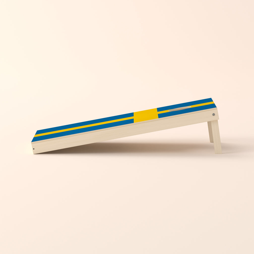 Cornholebord Zweedse vlag, zijaanzicht
