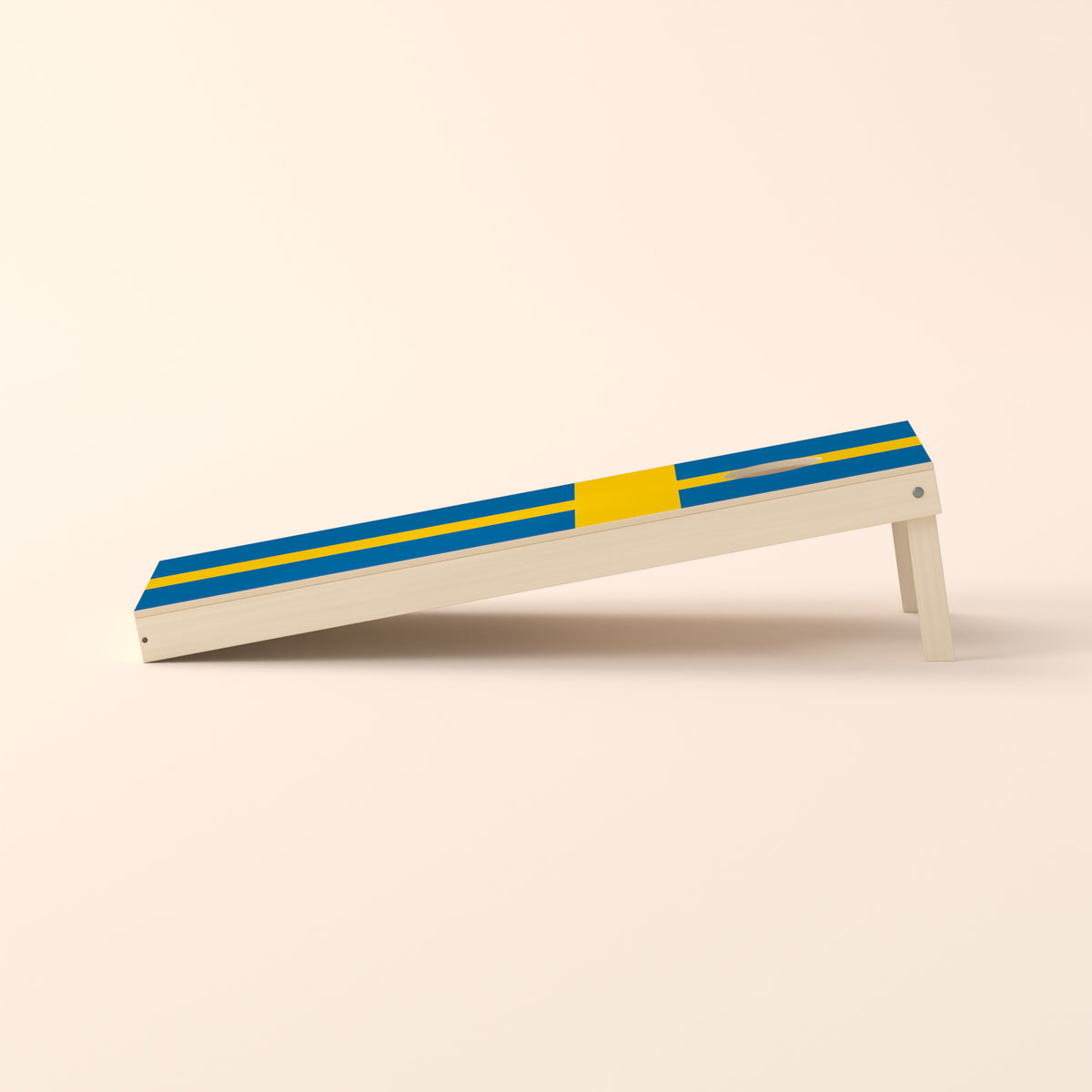 Cornholebord Zweedse vlag, zijaanzicht