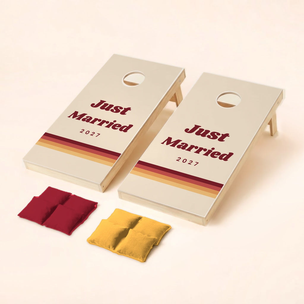 Cornholeset bruiloft Just Married retro