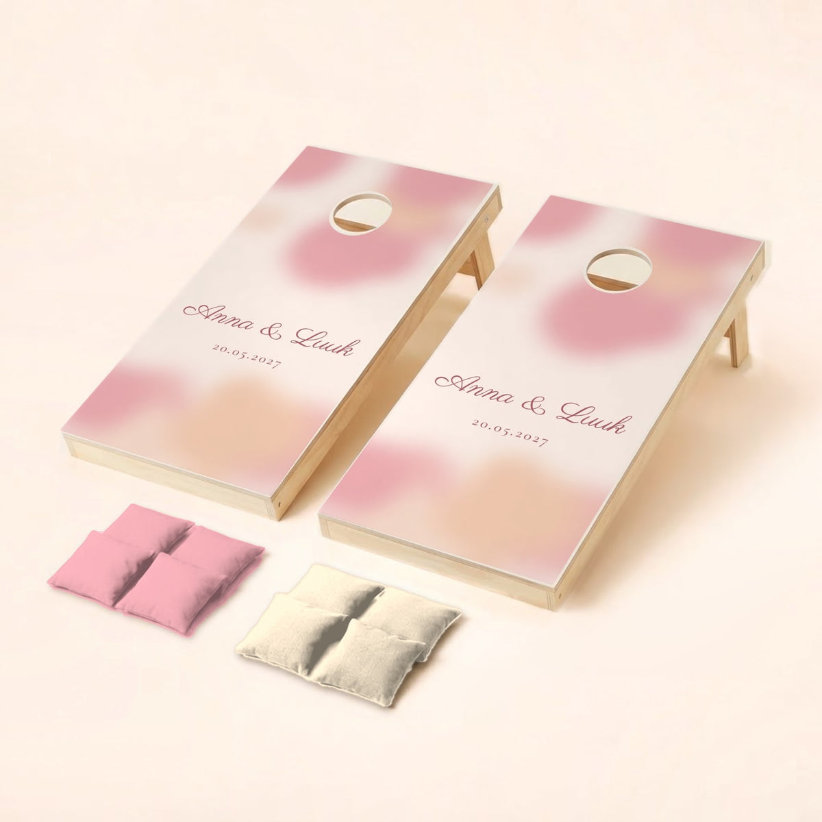Cornholeset bruiloft Blush aquarel