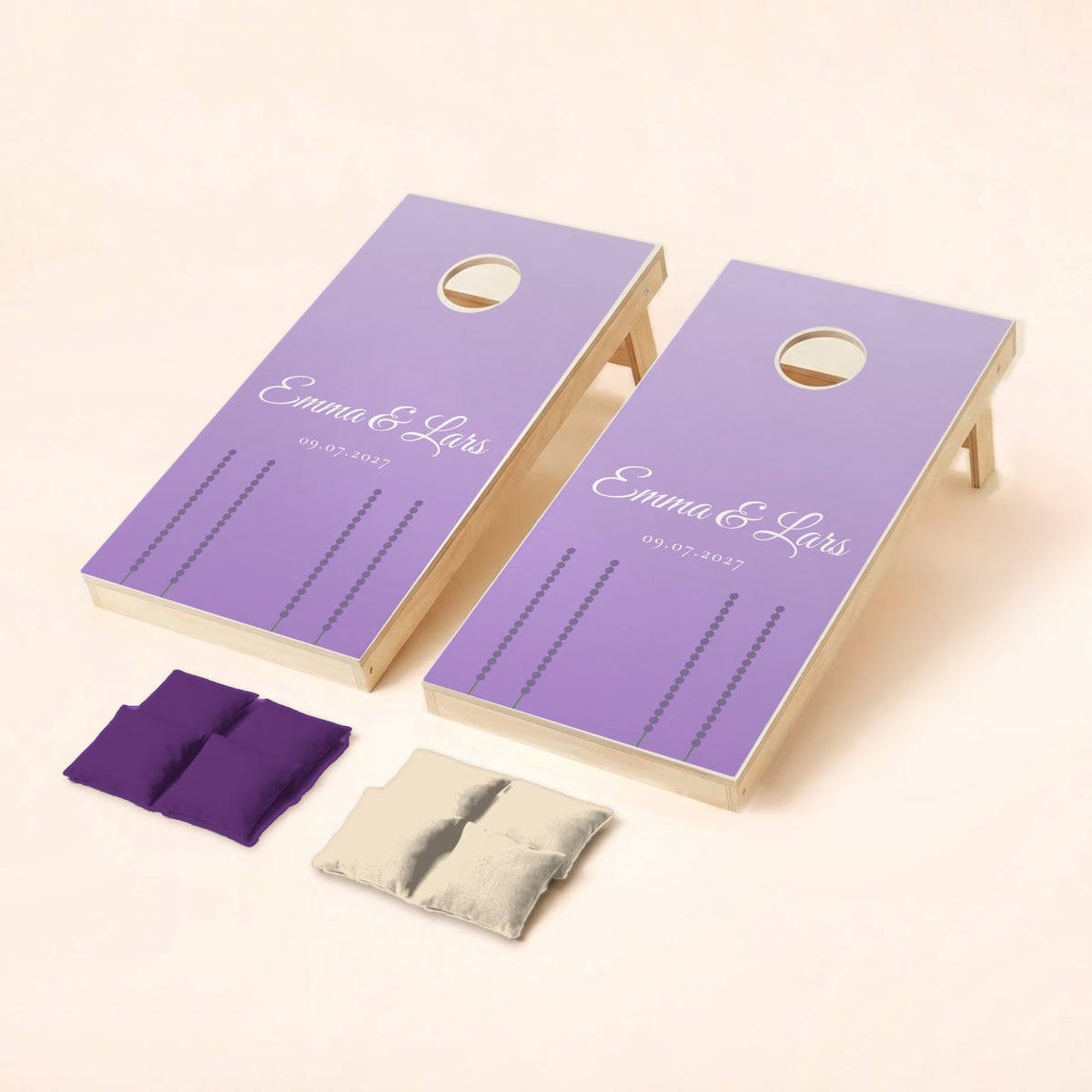 Cornholeset bruiloft Lavendel