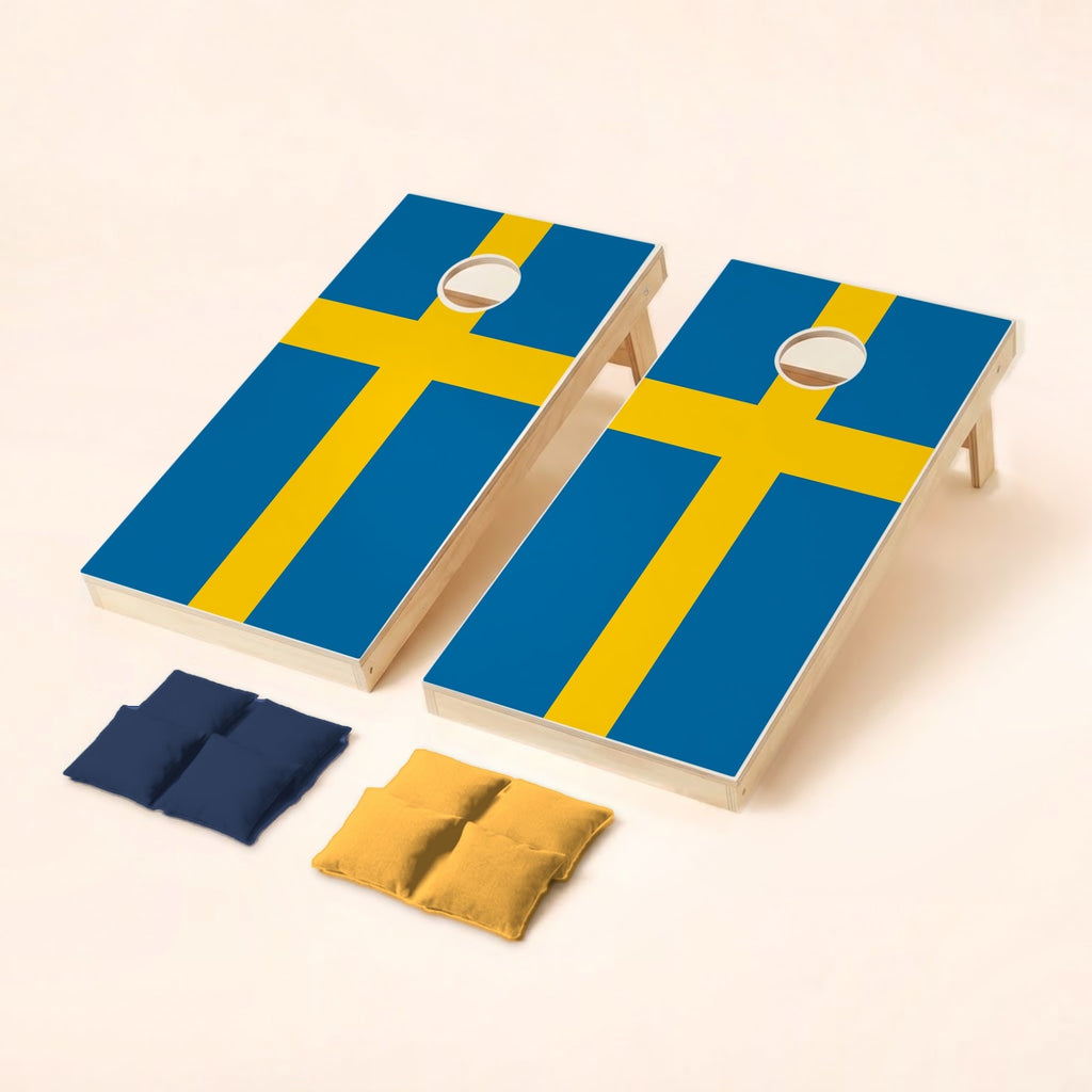 Cornholeset met Zweedse vlag