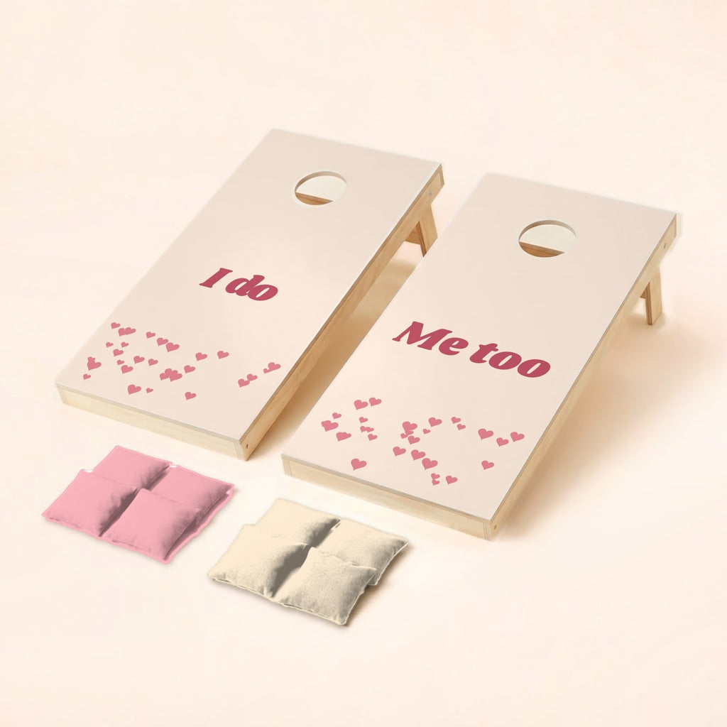 Cornholeset bruiloft I do en Me too