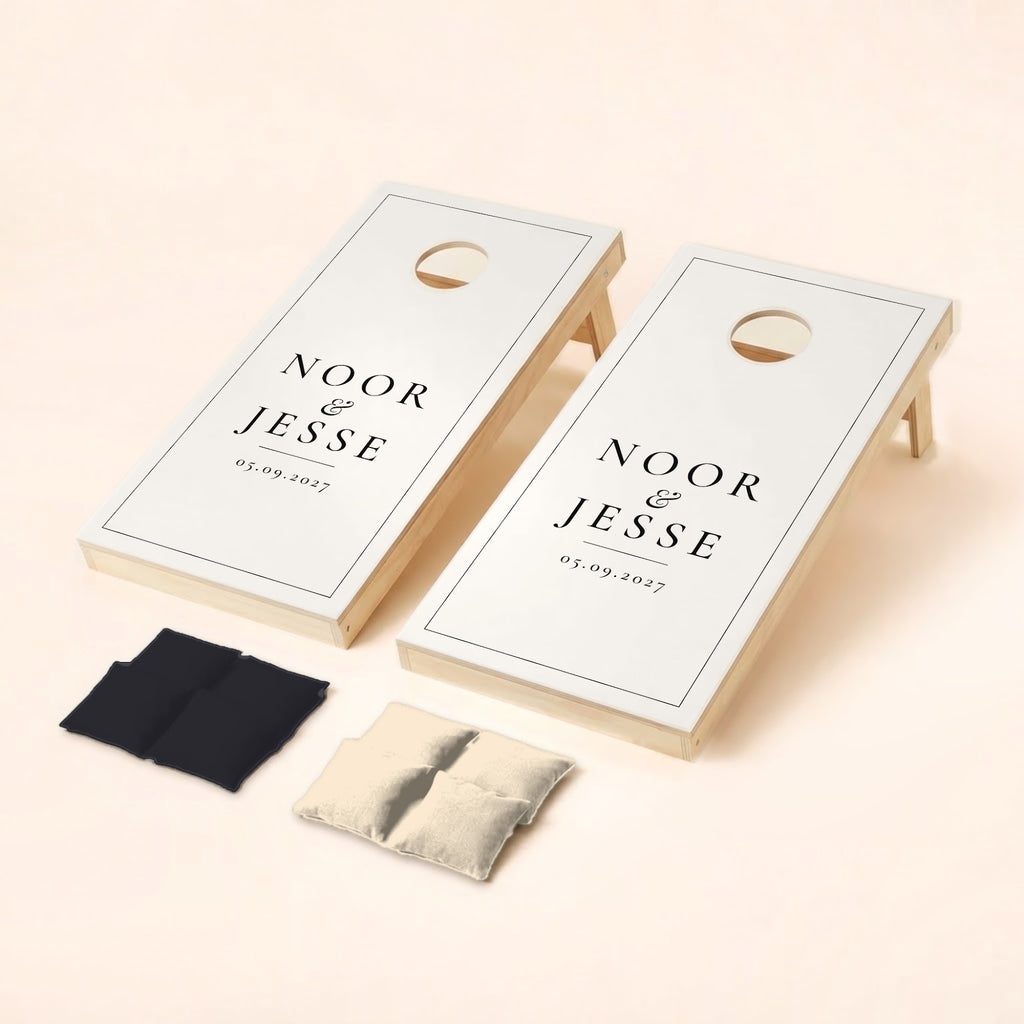 Cornholeset bruiloft Minimal zwart-wit