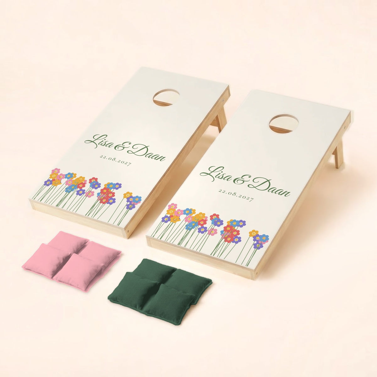 Cornholeset bruiloft Wilde bloemen