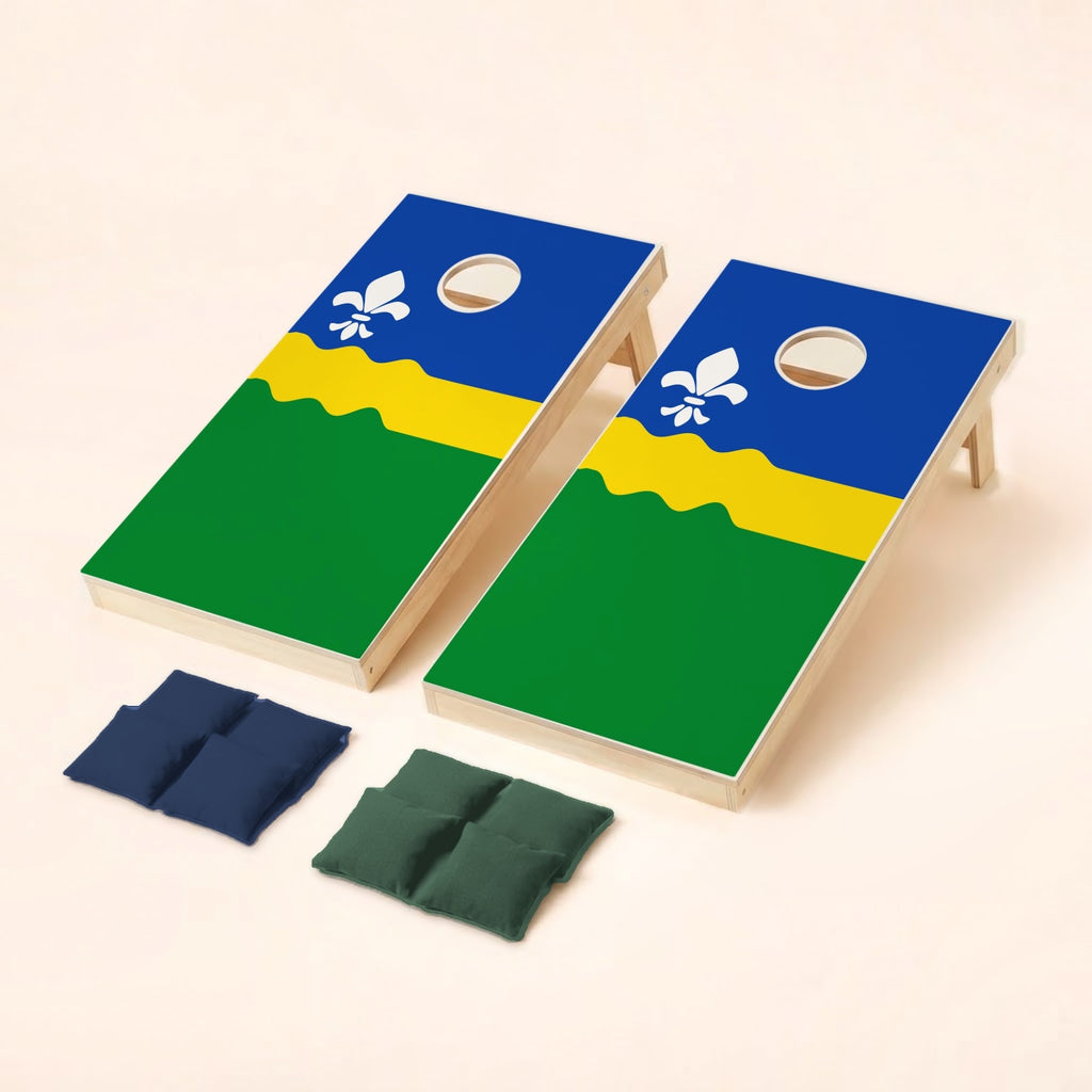 Cornholeset met Flevolandse vlag