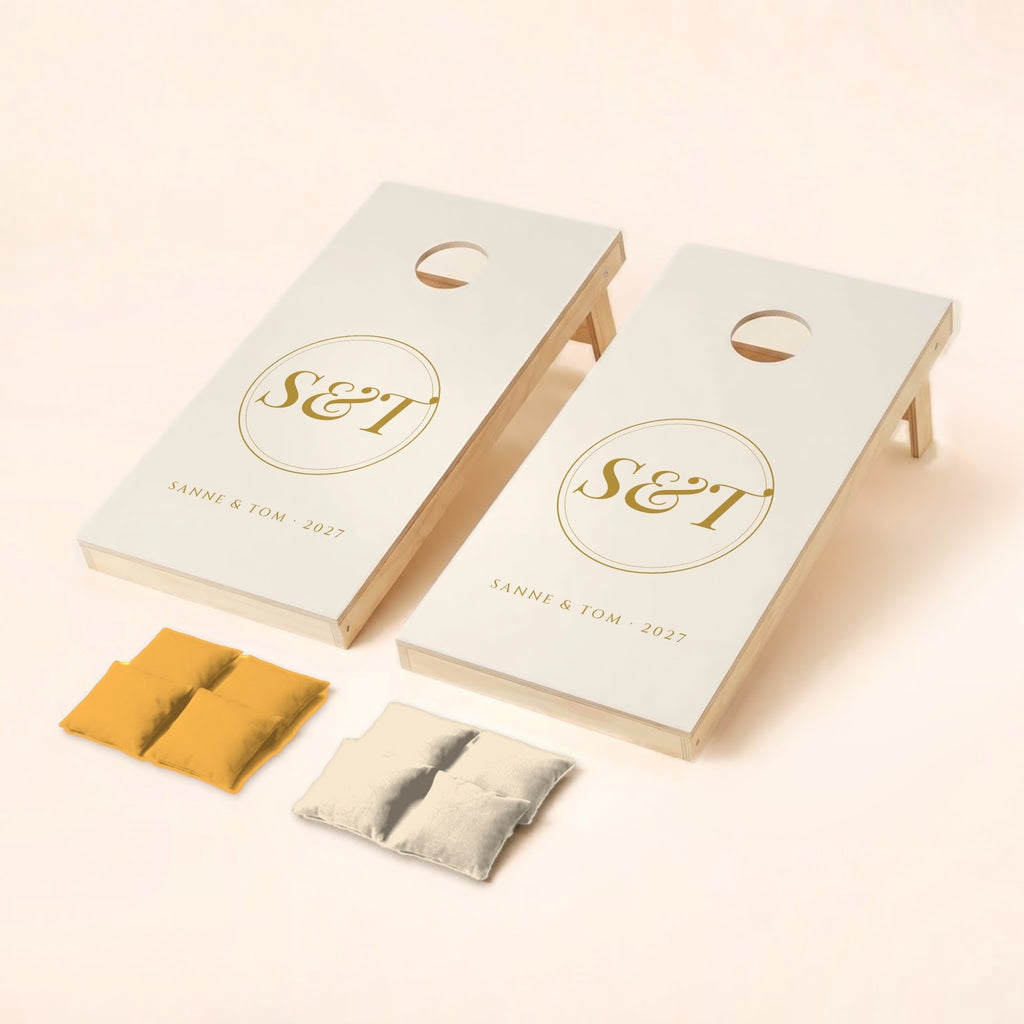 Cornholeset bruiloft Monogram goud